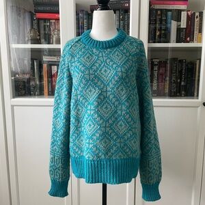 Blue and green fair isle Patterned Women's Sweater